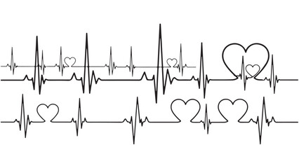 Heartbeat Line and Heart Vector Set – Red ECG Waveform and Love Pulse Icons