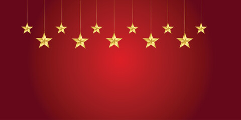 Golden hanging stars on red background for Christmas decoration. vector illustration gold star
