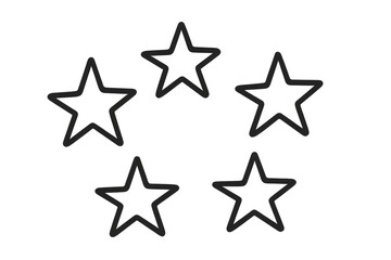 Five outlined stars doodle representing excellent rating, customer review, feedback, and top quality achievement