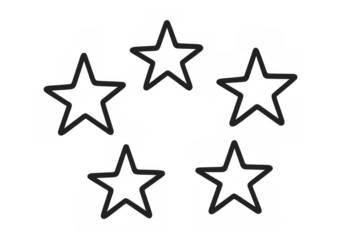 Five outlined stars doodle representing excellent rating, customer review, feedback, and top quality achievement