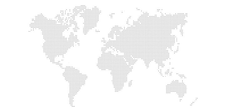 Dotted world map design representing global network, technology, and data