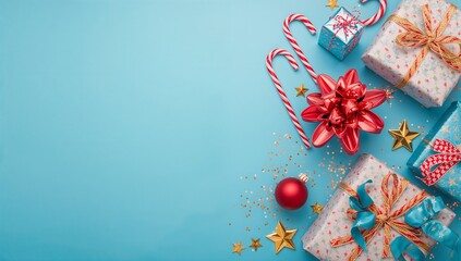 Christmas background blue colour vibe with ornaments banner graphic bright red blue soft banner