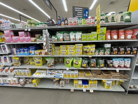Grocery store Sugar substitute section sweeteners wide view