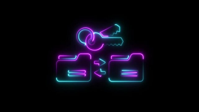 Animated protected folder icon 4K.glowing Neon effect, linear and Alpha channel. Alpha channel will be included when downloading.on black background, with 4k video animation.