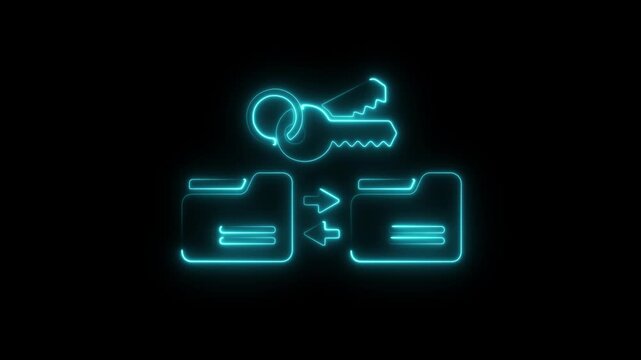 Animated protected folder icon 4K.glowing Neon effect, linear and Alpha channel. Alpha channel will be included when downloading.on black background, with 4k video animation.