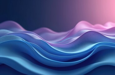 Waves flow in blue and purple hues. Soft curves create depth, add smooth feel. Abstract backdrop works for modern project. Visual evokes calm, evokes peace, suits relaxation themes.