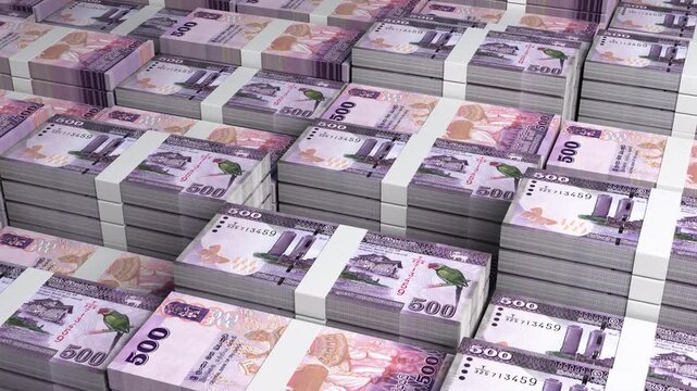 Sri Lanka 500 Rupee Banknote Horizontal 3D Animation ? Financial Money Flow, Business, Banking, Economy Growth and Currency Exchange Visualization
