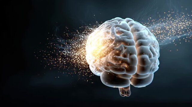 Dynamic representation of brain activity illustrating human creativity and idea generation with vibrant bursts of light and energy