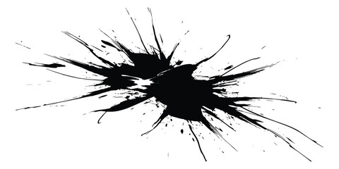 Black ink paint splatter on white background grunge textured abstract design