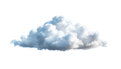 A fluffy cumulus cloud with shades of white and light blue is floating in the air in this isolated image plain white background and png