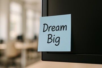 Inspiring "Dream Big" Motivational Quote on Sticky Note for Office Inspiration