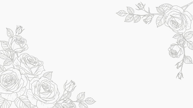 Elegant white background with floral decoration featuring rose line art for invitations