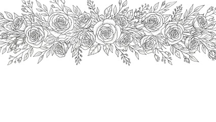 Obraz premium Elegant rose floral border design with delicate line art for creative projects
