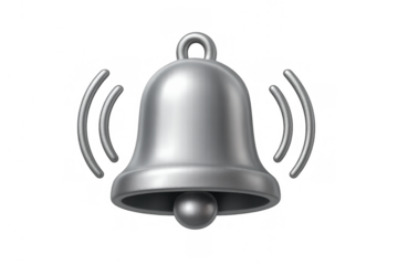 Silver bell ringing for important notification, alert, or reminder, indicating new message or subscription update with sound waves
