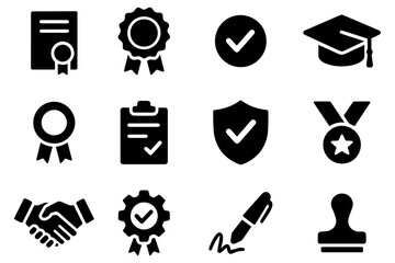 Certification icons: silhouette approval and achievement symbols for business and education