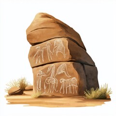 Sahara Rock Art. Sahara Rock Art hand drawn watercolor illustration on white background