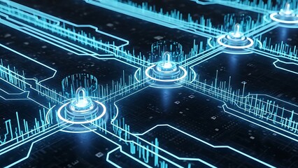 A digital network with glowing blue lines and padlock symbols representing security and connections