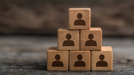 Organizing human resources wooden cubes illustrating hr structure with people icons in a business environment