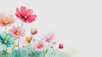 Fototapeta premium watercolor botanical Cosmos flowers texture template background.Elegant wedding invitation card background . Minimal hand painted Design for wedding or Valentine's Day