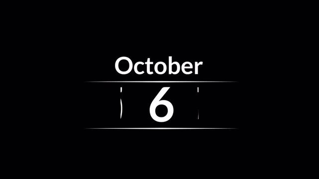 October full Month calendar animation on a transparent background. October month calendar animation, 31 days Calendar animation of October with alpha channel in 4k.
