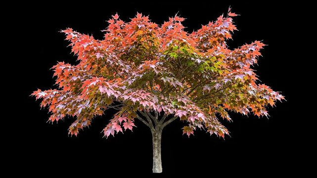 Isolated Maple Tree with Gentle Leaf Movement on Black Background