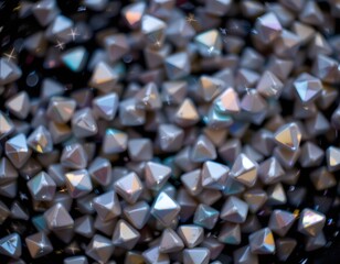 Obraz premium Close-Up View of Shiny Iridescent Pyramid-Shaped Rhinestones Creating a Reflective Background