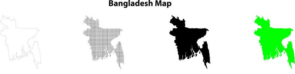 Bangladesh country map illustration in various styles and color shades