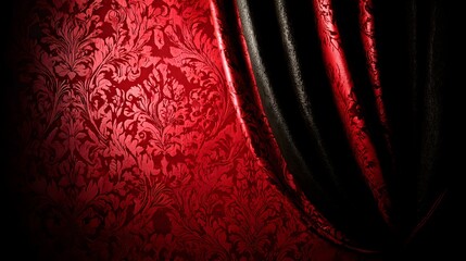 Rich red damask pattern fabric with elegant embossed details