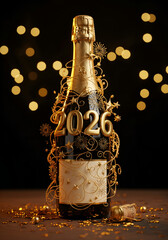 2026 golden text on champagne bottle 