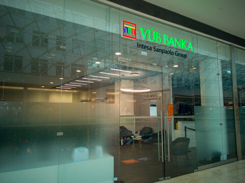 Bratislava, Slovakia - November, 16, 2025 : VUB Bank in Eurovea Shopping Center, Bratislava, Slovakia &ndash; Banking and Financial Services