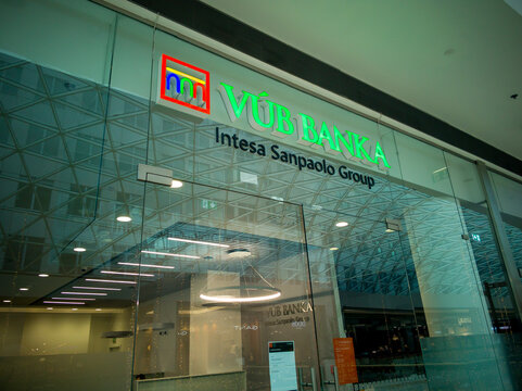 Bratislava, Slovakia - November, 16, 2025 : VUB Bank in Eurovea Shopping Center, Bratislava, Slovakia &ndash; Banking and Financial Services