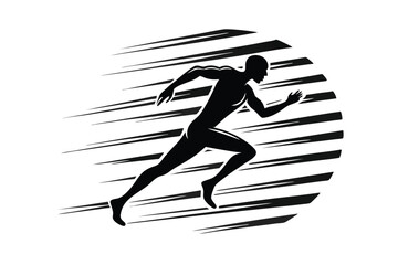 Silhouette of Running Athlete, Muscular Man, Side Profile, Sports Attire, Monochrome Design
