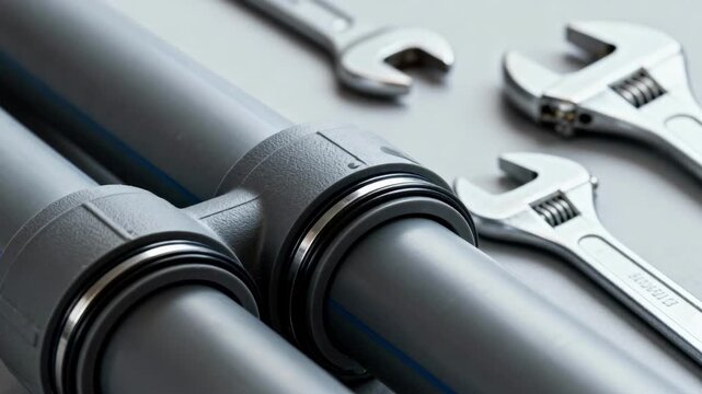 Medium shot capturing the precise connection of highdensity polyethylene pipe joints focusing on secure leakproof seals in pipeline assembly.
