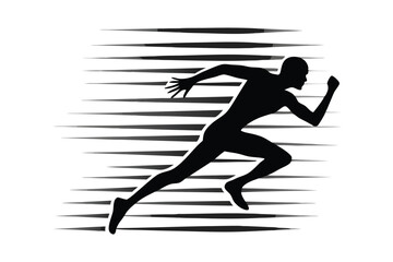 Monochrome Silhouette Agile, African Descent Athlete in Motion, Dynamic Stance on White