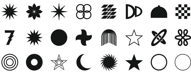 Fototapeta premium Collection of black abstract geometric and organic shapes on white symbol