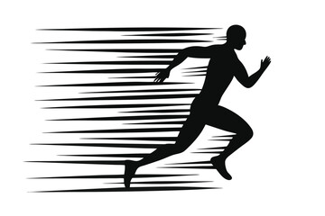 Silhouette of an African American Man Running Isolated on White Background, Sports Design