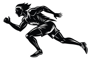 Obraz premium Silhouette of Running Man with Motion Lines on White Background; Speed & Movement