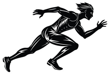 Silhouette of Running Person with Motion Lines, Athlete, Sport, Fitness, Exercise, Black