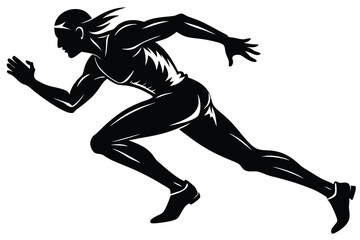 Silhouette of Running Man with Motion Lines, Athlete Sprinting, Black and White