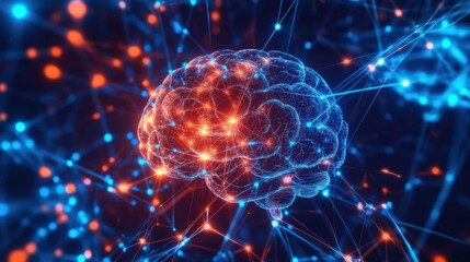 Obraz premium Deep Learning Concept with Glowing Artificial Brain
