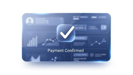 A sleek digital interface featuring a 'Payment Confirmed' message and a glowing checkmark icon, symbolizing successful online transactions and secure data processing.