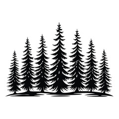 Obraz premium Silhouetted Evergreen Trees, Black Forest, Pine Wood, Isolated Conifers, Nature Landscape