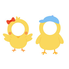 Cute Chick Photo Frame Characters with Bow and Cap