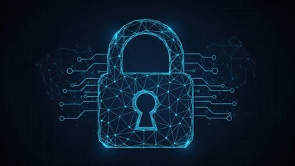 A glowing digital padlock, conceptualizing advanced cybersecurity and data protection within a technological network.