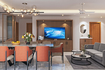 residential Building Interior Design. bedroom, Dining room, living room Design