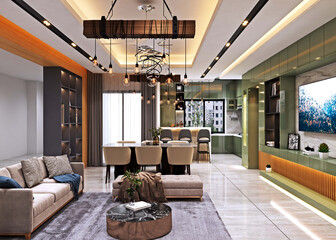 residential Building Interior Design. bedroom, Dining room, living room Design