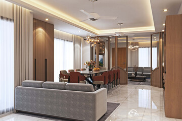 residential Building Interior Design. bedroom, Dining room, living room Design