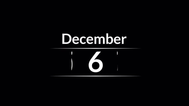  December full Month calendar animation on a transparent background. December month calendar animation, 31 days Calendar animation of December with alpha channel in 4k.