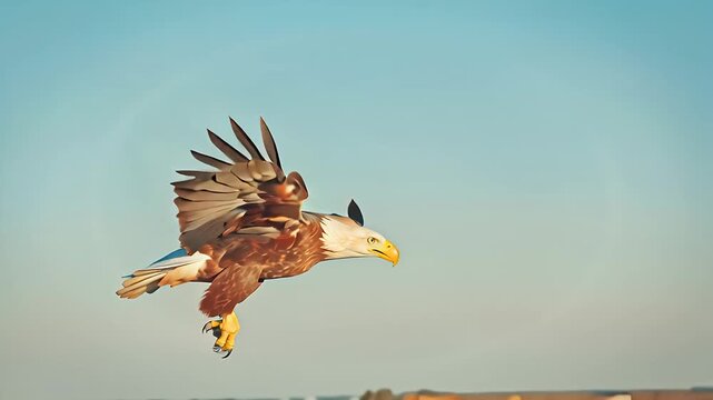 Soaring eagle in flight against clear blue sky wildlife and nature photography