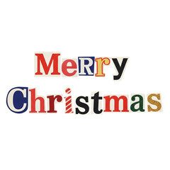 Fototapeta premium Merry Christmas Colorful Cutout Lettering Holiday Text Design Cut Out PNG.